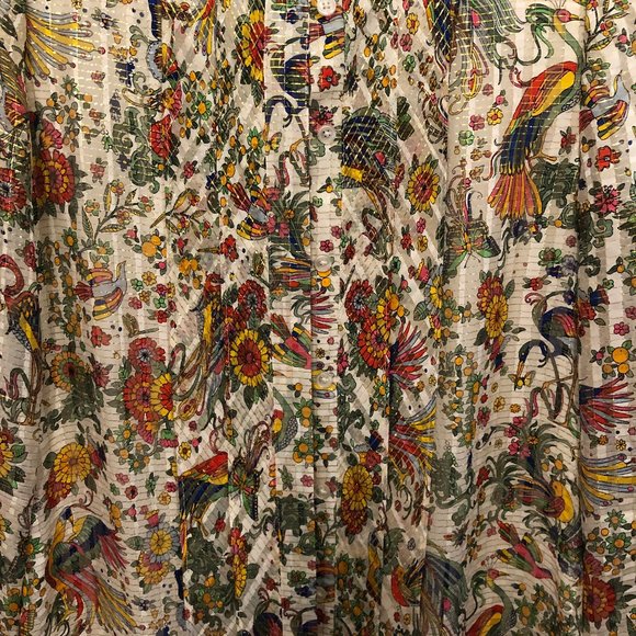 Tory Burch Gold Thread Floral Print Ruffle Dress - Picture 2 of 6